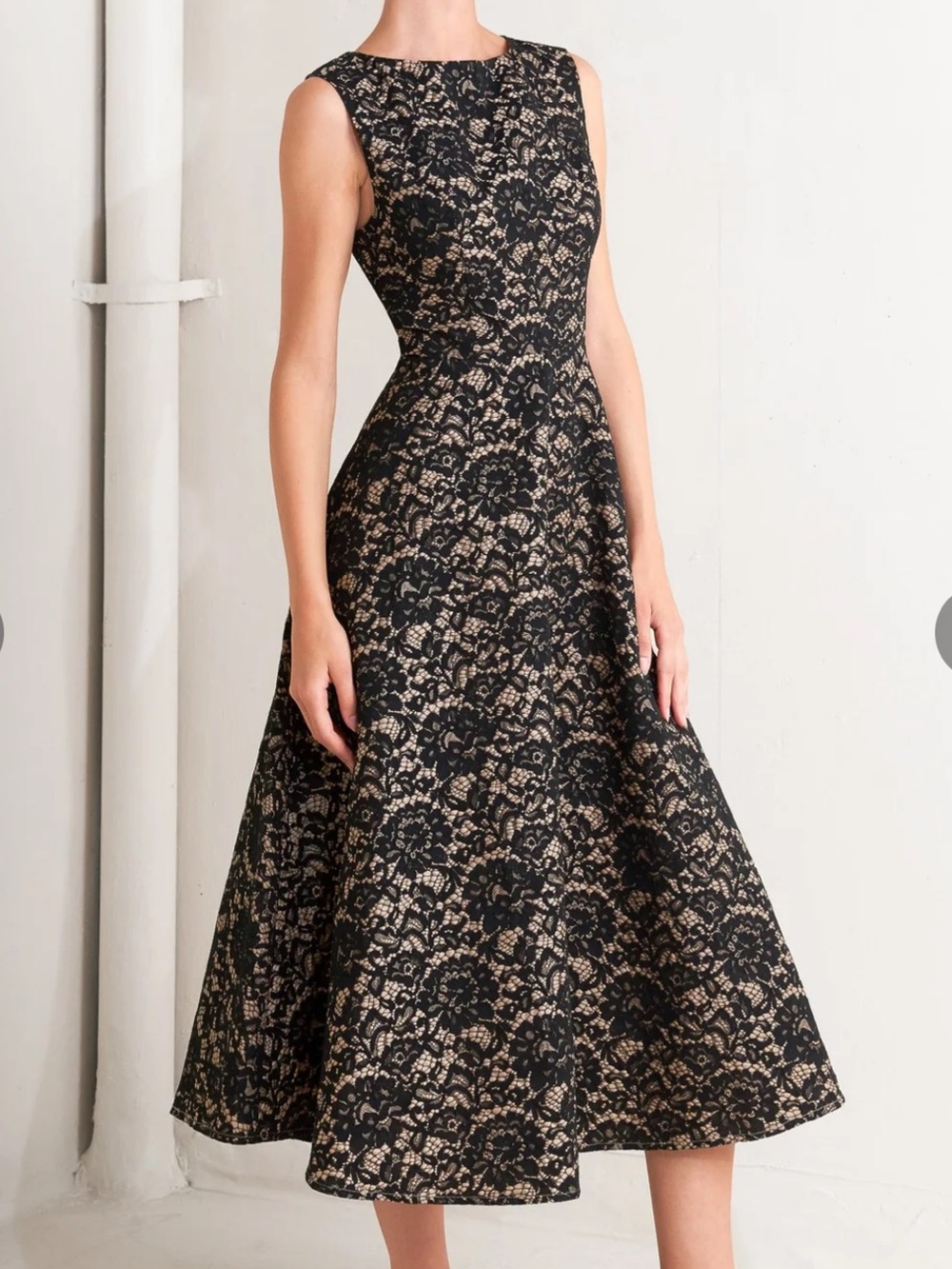 NEW FREEMARKET NIGHTFALL CHIC LACE WOVEN MIDI DRESS SIZE: L